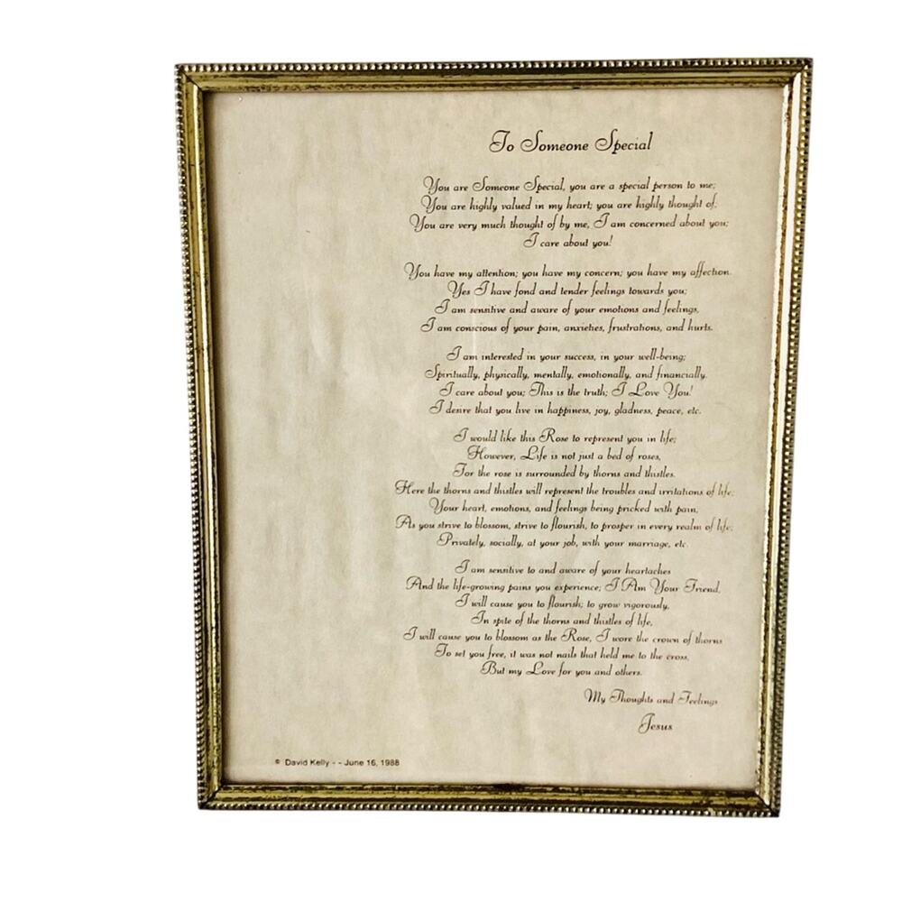 Framed Vintage Dedication Poem, 1988